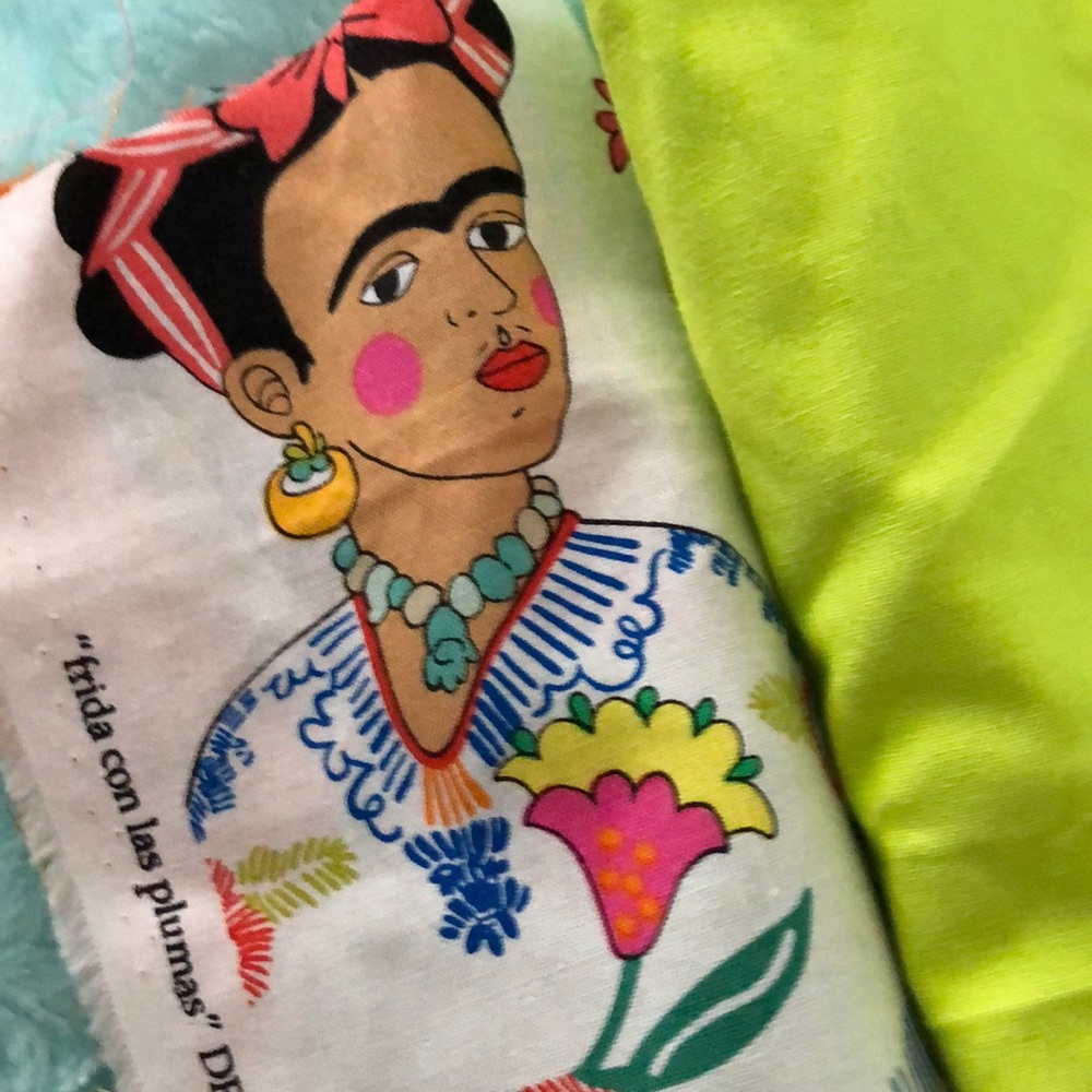 Frida Kahlo inspired fabric scraps. Sizes vary.